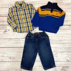 Boys Nautica Sweater, Button Up Shirt and Jeans 3-Piece Set